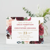 Invitation Aquarelle Bourgogne Rouge Marine Floral Russe Boho (Debout devant)