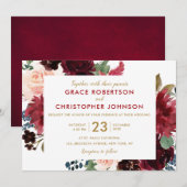Invitation Aquarelle Bourgogne Rouge Marine Floral Russe Boho (Devant / Derrière)