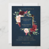 Invitation Aquarelle Bourgogne Rouge Marine Floral Russe Boho (Devant)
