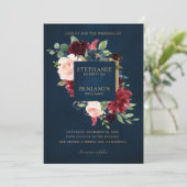 Invitation Aquarelle Bourgogne Rouge Marine Floral Russe Boho (Debout devant)