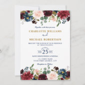 Invitation Aquarelle Bourgogne Rouge Marine Floral Russe Boho (Devant)