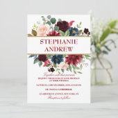 Invitation Aquarelle Bourgogne Rouge Marine Floral Russe Boho (Debout devant)