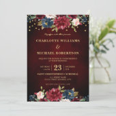 Invitation Aquarelle Bourgogne Rouge Marine Floral Russe Boho (Debout devant)