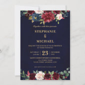 Invitation Aquarelle Bourgogne Rouge Marine Floral Russe Boho (Devant)