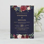 Invitation Aquarelle Bourgogne Rouge Marine Floral Russe Boho (Debout devant)