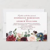 Invitation Aquarelle Bourgogne Rouge Marine Floral Russe Boho (Devant)