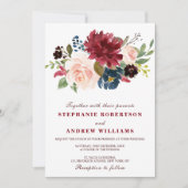 Invitation Aquarelle Bourgogne Rouge Marine Floral Russe Boho (Devant)