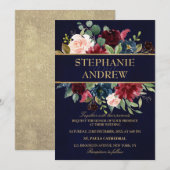 Invitation Aquarelle Bourgogne Rouge Marine Floral Russe Boho (Devant / Derrière)