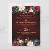 Invitation Aquarelle Bourgogne Rouge Marine Floral Russe Boho (Devant)
