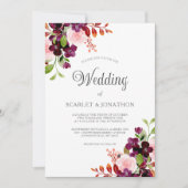 Invitation Aquarelle Bourgogne rousse Automne Mariage Floral (Devant)