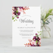 Invitation Aquarelle Bourgogne rousse Automne Mariage Floral (Debout devant)