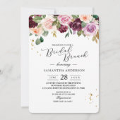 Invitation Aquarelle Bourgogne Rustique Fleurs et gouttes d'o (Devant)