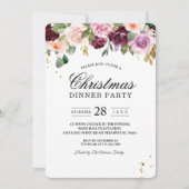 Invitation Aquarelle Bourgogne Rustique Fleurs et gouttes d'o (Devant)