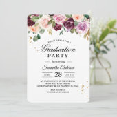 Invitation Aquarelle Bourgogne Rustique Fleurs et gouttes d'o (Debout devant)