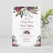Invitation Aquarelle Bourgogne Splendor Floral Blanc Mariage (Debout devant)