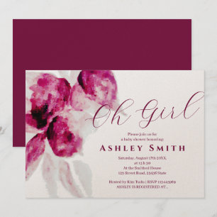 Invitation Aquarelle Bourgogne unique Floral Baby Girl Douche