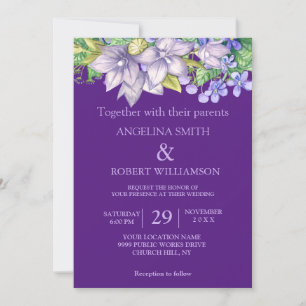 Invitation Aquarelle Bourgogne violet Floral Russe Mariage