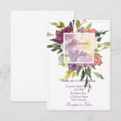 Invitation Aquarelle bourguignonne et violette mariage floral (Devant / Derrière)