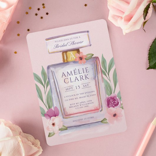 Invitation Aquarelle Bouteille de parfum Fête des mariées flo