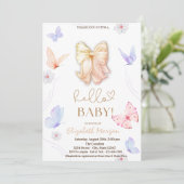 Invitation Aquarelle Boutterflies Polk Dots Baby shower (Debout devant)