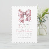 Invitation Aquarelle Bow Baby shower rose (Debout devant)