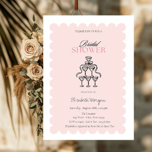 Invitation Aquarelle Bow Champagne Verre Fête des mariées