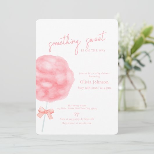 Invitation Aquarelle Bow Cotton Baby shower bonbon (Debout devant)