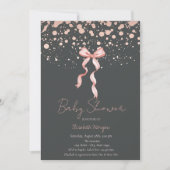 Invitation Aquarelle Bow Dots Rose Baby shower or (Devant)