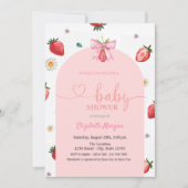 Invitation Aquarelle Bow fraise Baby shower rouge plaid (Devant)