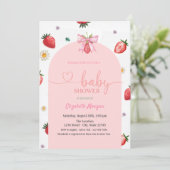 Invitation Aquarelle Bow fraise Baby shower rouge plaid (Debout devant)