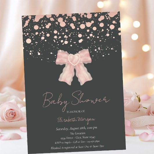 Invitation Aquarelle Bow Rose Confetti Baby shower or