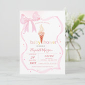 Invitation Aquarelle Bow rose crème glacée Baby shower points (Debout devant)