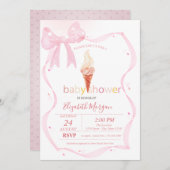 Invitation Aquarelle Bow rose crème glacée Baby shower points (Devant / Derrière)
