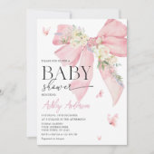 Invitation Aquarelle Bow rose et Baby shower floral (Devant)