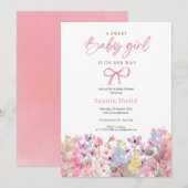 Invitation Aquarelle Bow rose Floral Girl Baby shower (Devant / Derrière)