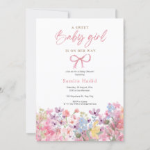 Aquarelle Bow rose Floral Girl Baby shower