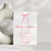 Invitation Aquarelle Bow rose main écrite bébé fille douche