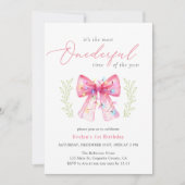 Invitation Aquarelle Bow rose Noël 1er anniversaire (Devant)