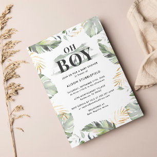 Invitation Aquarelle Boy Palm Giraffe Baby shower Safari