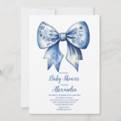 Invitation Aquarelle Boy Ribbon Dusty Blue Bow (Devant)