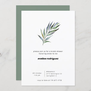 Invitation Aquarelle Branche d'olive Fête des mariées de verd