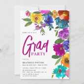 Invitation Aquarelle brillante et audacieuse Fête de Graduati (Devant)