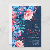 Invitation Aquarelle brillante Floral 30e anniversaire Marine (Devant)