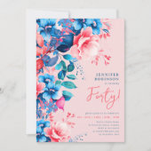 Invitation Aquarelle brillante Floral 40e Anniversaire Blush (Devant)