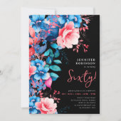 Invitation Aquarelle brillante Florale 60e anniversaire Noir (Devant)