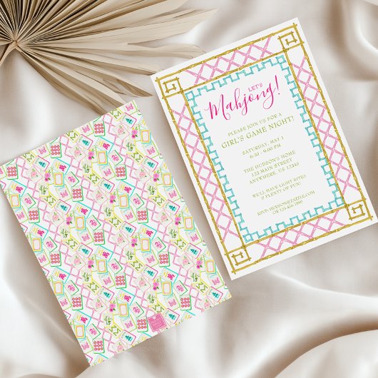 Invitation Aquarelle brillante Mahjong Tiles & Bamboo Party