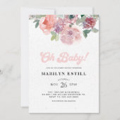 Invitation Aquarelle Brousse Bourgogne Baby shower Floral (Devant)