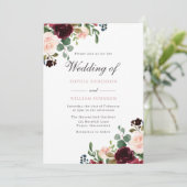 Invitation Aquarelle Brousse & Bourgogne Florale Mariage élég (Debout devant)