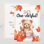 Invitation Aquarelle Brown et blanche Teddy Bear 1er annivers (Devant / Derrière)