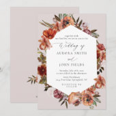 Invitation Aquarelle brûlé Mariage de fleurs d'orange (Devant / Derrière)